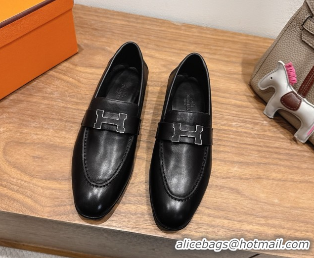 Best Price Hermes Paris Loafers in Calfskin Leather with H Black 2025 H082005 0820033