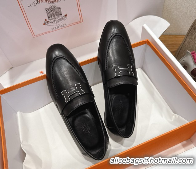 Best Price Hermes Paris Loafers in Calfskin Leather with H Black 2025 H082005 0820033