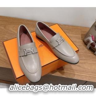 Good Looking Hermes Paris Loafers in Calfskin Leather with H Grey 2025 H082005 0820034