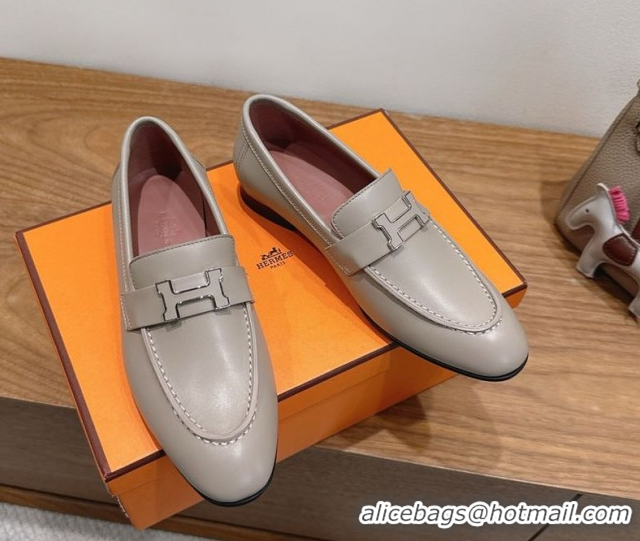 Good Looking Hermes Paris Loafers in Calfskin Leather with H Grey 2025 H082005 0820034
