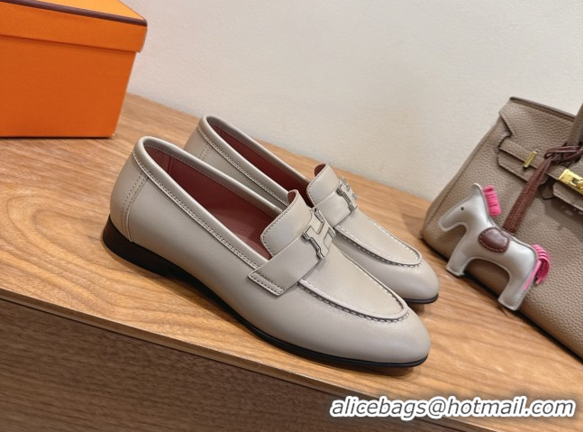 Good Looking Hermes Paris Loafers in Calfskin Leather with H Grey 2025 H082005 0820034