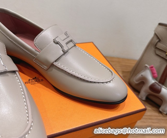 Good Looking Hermes Paris Loafers in Calfskin Leather with H Grey 2025 H082005 0820034