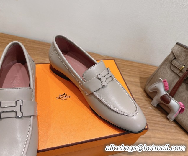 Good Looking Hermes Paris Loafers in Calfskin Leather with H Grey 2025 H082005 0820034