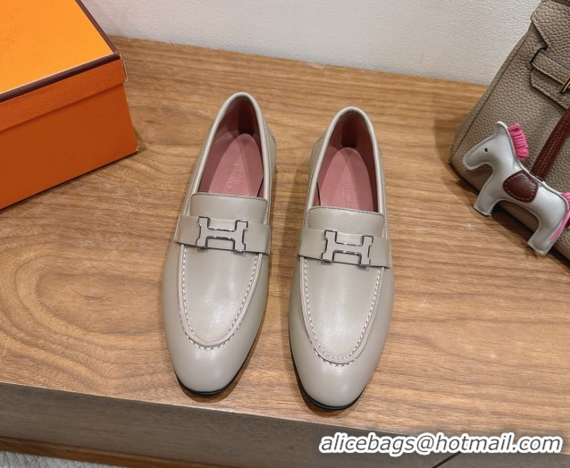 Good Looking Hermes Paris Loafers in Calfskin Leather with H Grey 2025 H082005 0820034