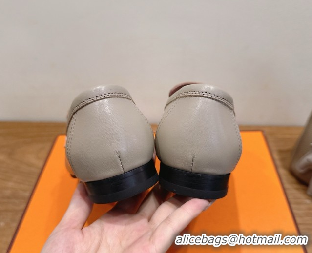 Good Looking Hermes Paris Loafers in Calfskin Leather with H Grey 2025 H082005 0820034