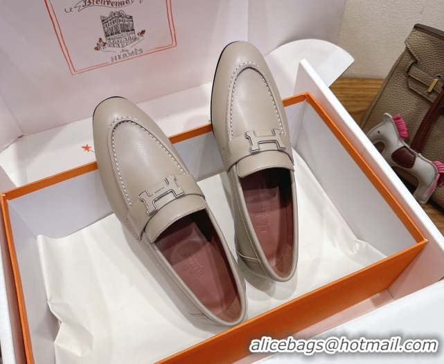 Good Looking Hermes Paris Loafers in Calfskin Leather with H Grey 2025 H082005 0820034