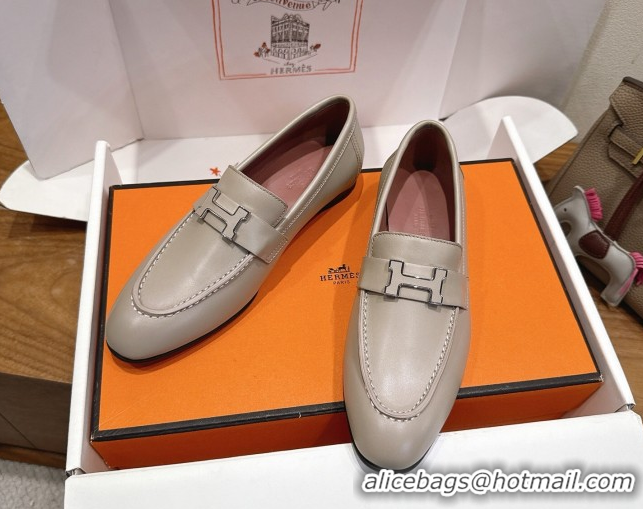 Good Looking Hermes Paris Loafers in Calfskin Leather with H Grey 2025 H082005 0820034