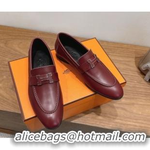 Charming Hermes Paris Loafers in Calfskin Leather with H Red 2025 H082005 0820035