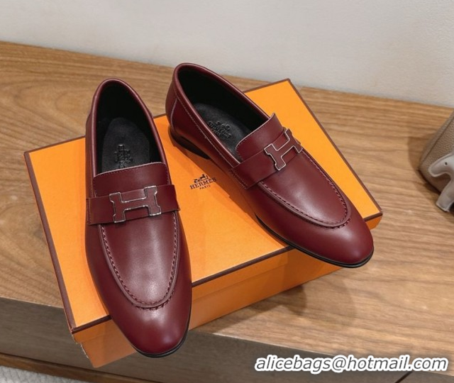 Charming Hermes Paris Loafers in Calfskin Leather with H Red 2025 H082005 0820035