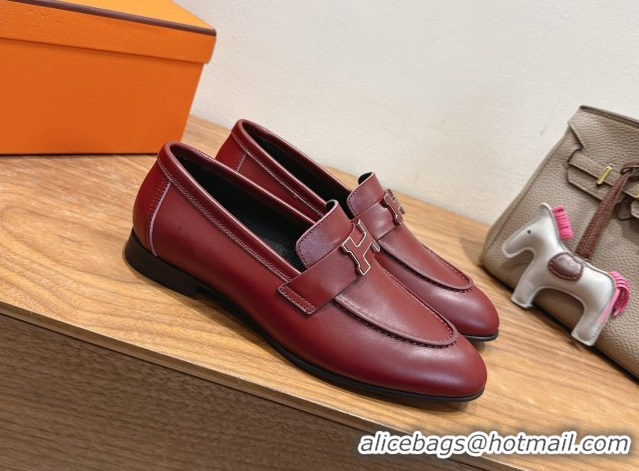 Charming Hermes Paris Loafers in Calfskin Leather with H Red 2025 H082005 0820035