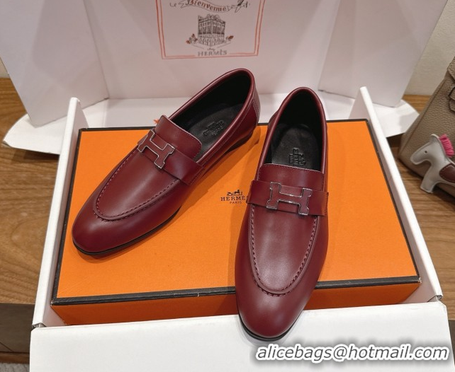 Charming Hermes Paris Loafers in Calfskin Leather with H Red 2025 H082005 0820035