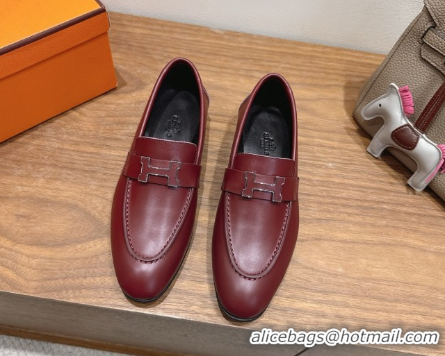 Charming Hermes Paris Loafers in Calfskin Leather with H Red 2025 H082005 0820035