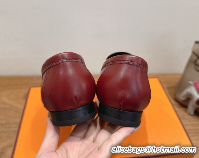 Charming Hermes Paris Loafers in Calfskin Leather with H Red 2025 H082005 0820035