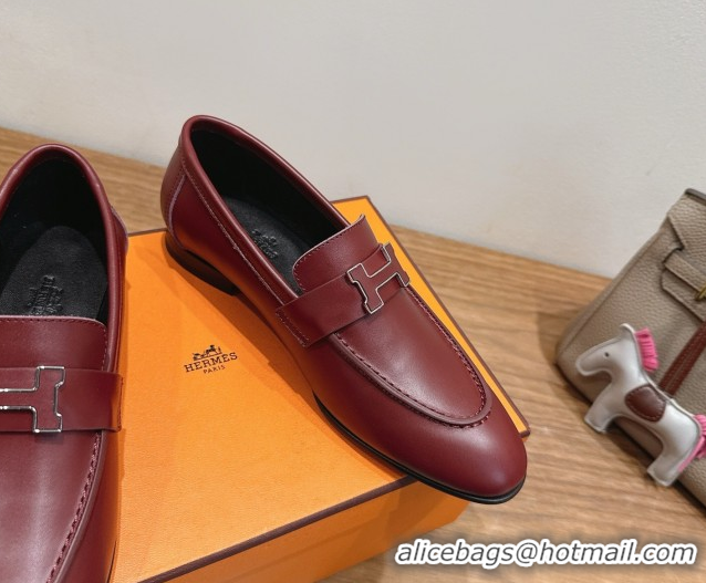 Charming Hermes Paris Loafers in Calfskin Leather with H Red 2025 H082005 0820035
