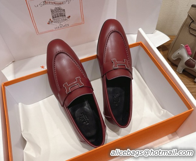 Charming Hermes Paris Loafers in Calfskin Leather with H Red 2025 H082005 0820035