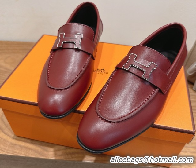 Charming Hermes Paris Loafers in Calfskin Leather with H Red 2025 H082005 0820035
