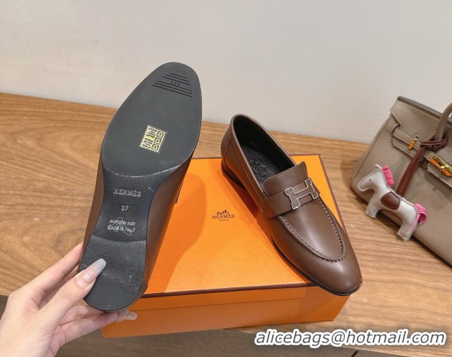 Charming Hermes Paris Loafers in Calfskin Leather with H Taupe 2025 H082005 0820036