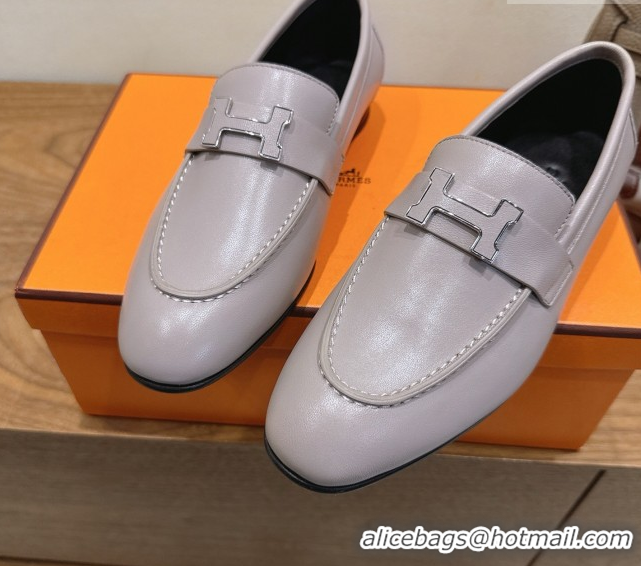 Sumptuous Hermes Paris Loafers in Calfskin Leather with H Dusty Purple 2025 H082005 0820038