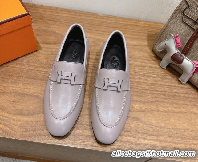 Sumptuous Hermes Paris Loafers in Calfskin Leather with H Dusty Purple 2025 H082005 0820038