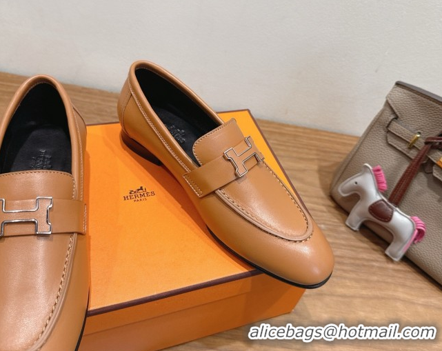 Hot Style Hermes Paris Loafers in Calfskin Leather with H Brown 2025 H082005 0820039