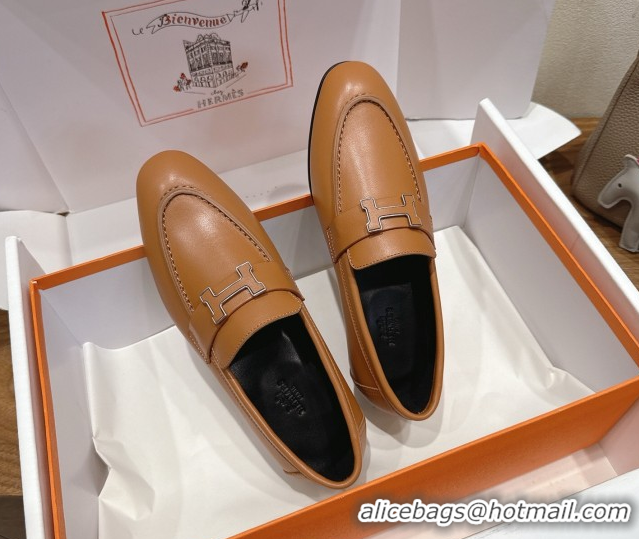 Hot Style Hermes Paris Loafers in Calfskin Leather with H Brown 2025 H082005 0820039