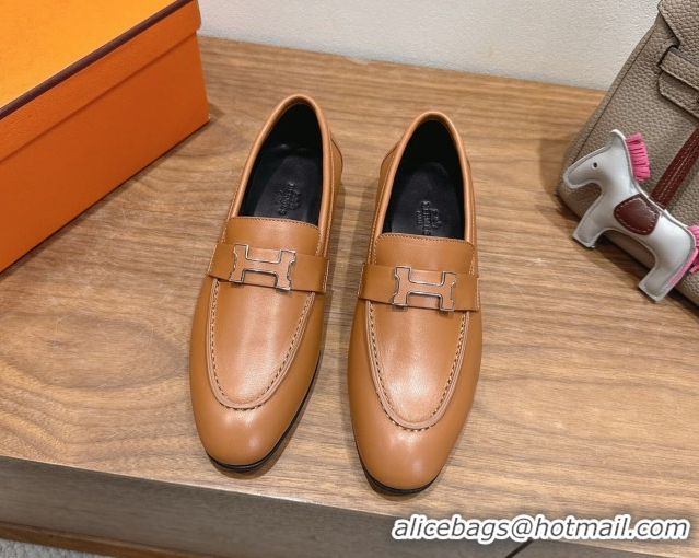 Hot Style Hermes Paris Loafers in Calfskin Leather with H Brown 2025 H082005 0820039