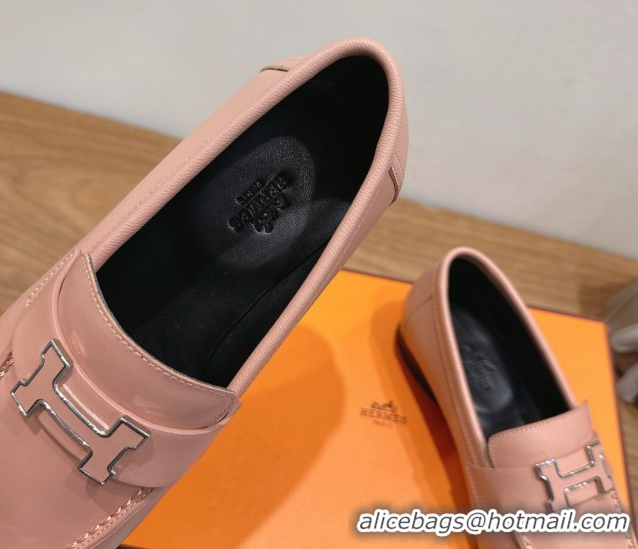 Sumptuous Hermes Paris Loafers in Calfskin Leather with H Pale Pink 2025 H082005 0820040