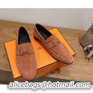 Top Grade Hermes Paris Loafers in Suede with H Brown 2025 H082005 0820044