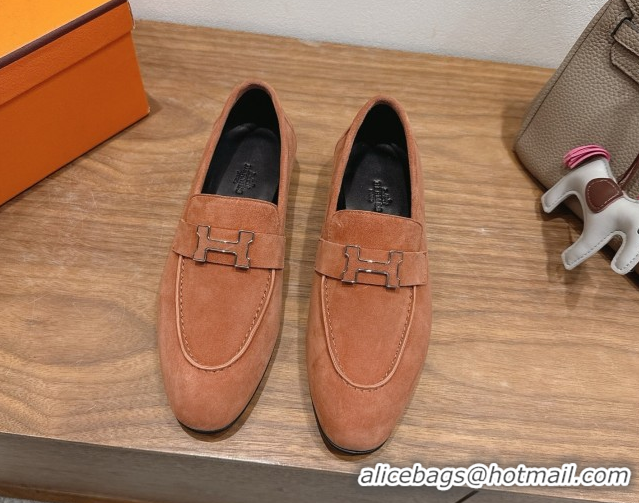 Top Grade Hermes Paris Loafers in Suede with H Brown 2025 H082005 0820044
