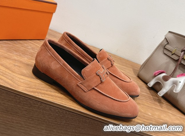 Top Grade Hermes Paris Loafers in Suede with H Brown 2025 H082005 0820044