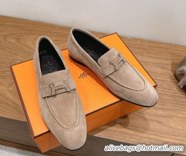 Unique Style Hermes Paris Loafers in Suede with H Beige 2025 H082005 0820045