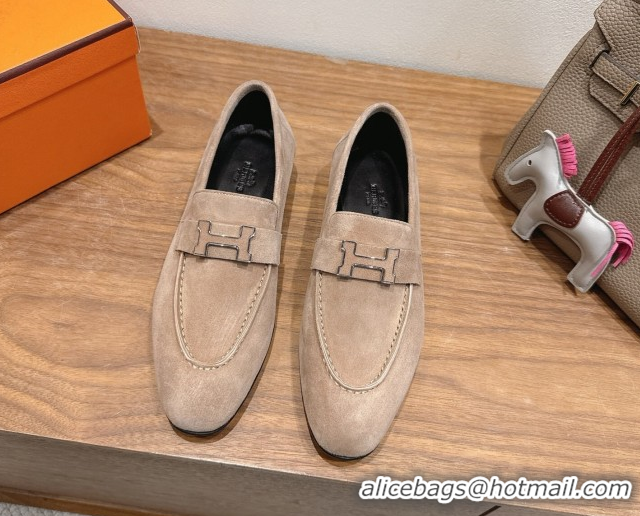 Unique Style Hermes Paris Loafers in Suede with H Beige 2025 H082005 0820045
