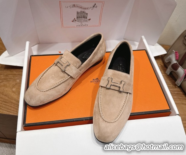 Unique Style Hermes Paris Loafers in Suede with H Beige 2025 H082005 0820045