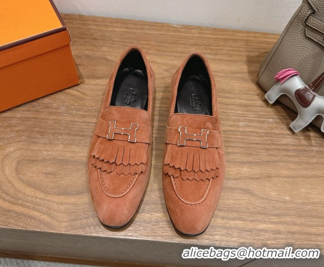 Best Product Hermes Royal Loafers in Suede with Fringe Brown 2025 H082006 0820046