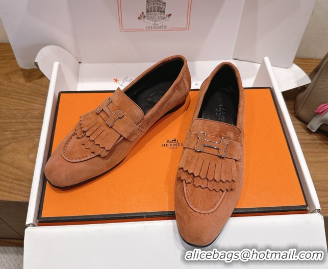 Best Product Hermes Royal Loafers in Suede with Fringe Brown 2025 H082006 0820046