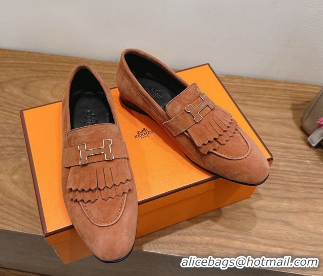 Best Product Hermes Royal Loafers in Suede with Fringe Brown 2025 H082006 0820046