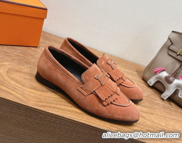 Best Product Hermes Royal Loafers in Suede with Fringe Brown 2025 H082006 0820046