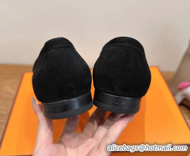 Trendy Design Hermes Royal Loafers in Suede with Fringe Black 2025 H082006 0820047