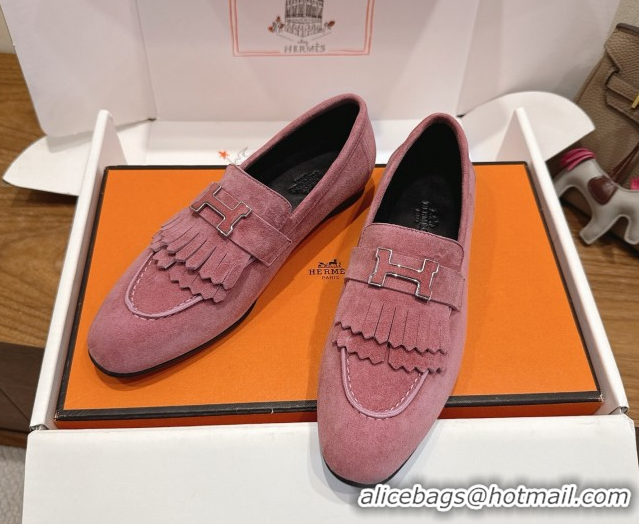 Durable Hermes Royal Loafers in Suede with Fringe Pink 2025 H082006 0820048