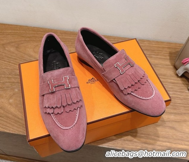 Durable Hermes Royal Loafers in Suede with Fringe Pink 2025 H082006 0820048