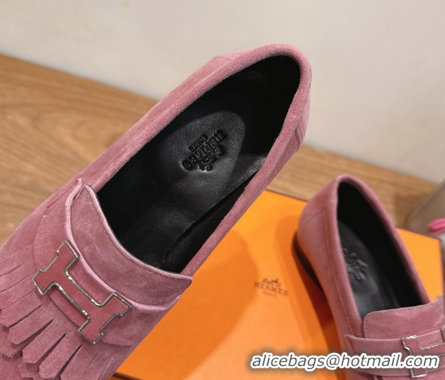 Durable Hermes Royal Loafers in Suede with Fringe Pink 2025 H082006 0820048