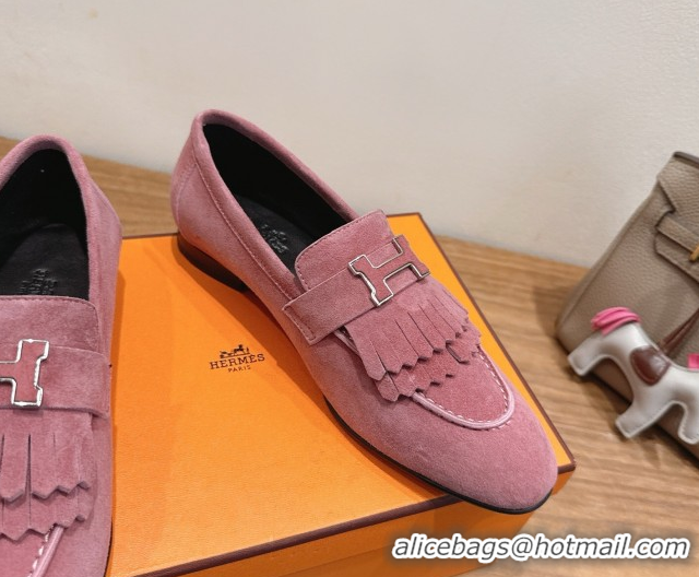 Durable Hermes Royal Loafers in Suede with Fringe Pink 2025 H082006 0820048