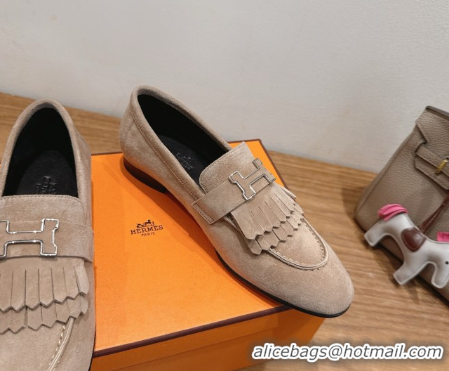 Charming Hermes Royal Loafers in Suede with Fringe Grey 2025 H082006 0820049