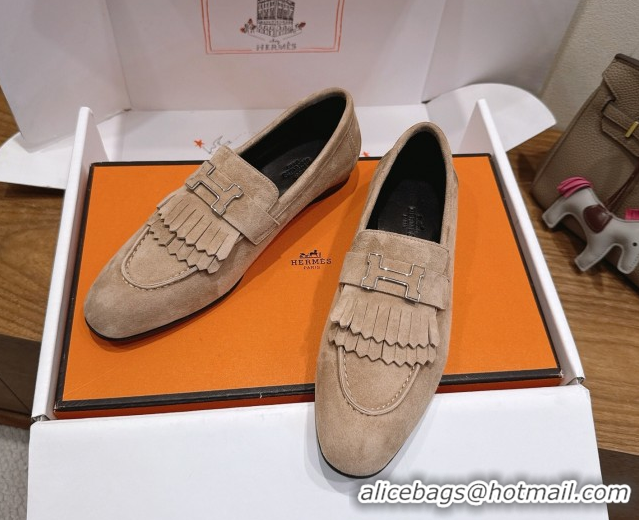 Charming Hermes Royal Loafers in Suede with Fringe Grey 2025 H082006 0820049