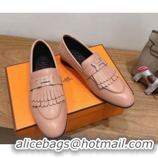 Most Popular Hermes Royal Loafers in Calfskin Leather with Fringe Light Pink 2025 H082006 0820052