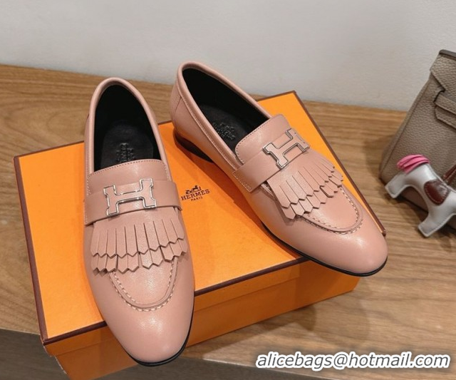 Most Popular Hermes Royal Loafers in Calfskin Leather with Fringe Light Pink 2025 H082006 0820052
