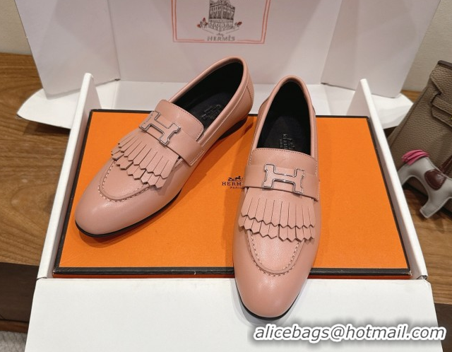 Most Popular Hermes Royal Loafers in Calfskin Leather with Fringe Light Pink 2025 H082006 0820052