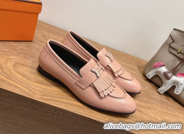 Most Popular Hermes Royal Loafers in Calfskin Leather with Fringe Light Pink 2025 H082006 0820052