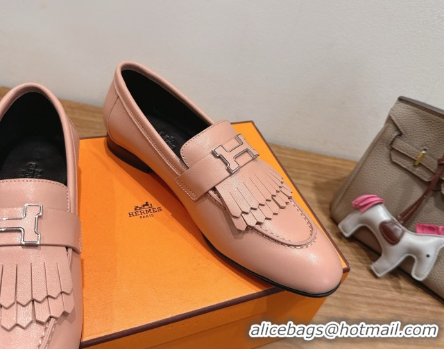 Most Popular Hermes Royal Loafers in Calfskin Leather with Fringe Light Pink 2025 H082006 0820052