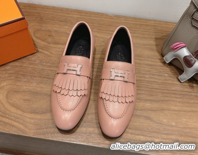 Most Popular Hermes Royal Loafers in Calfskin Leather with Fringe Light Pink 2025 H082006 0820052